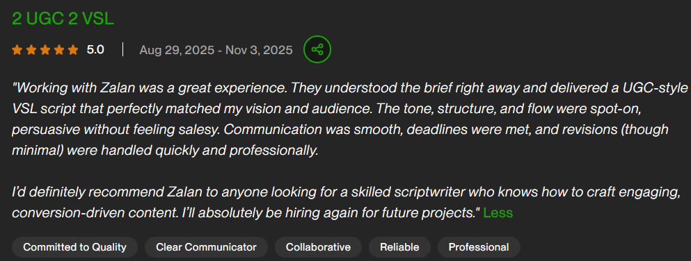 Five-star review screenshot 2