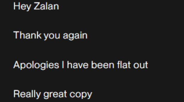 Positive client message screenshot
