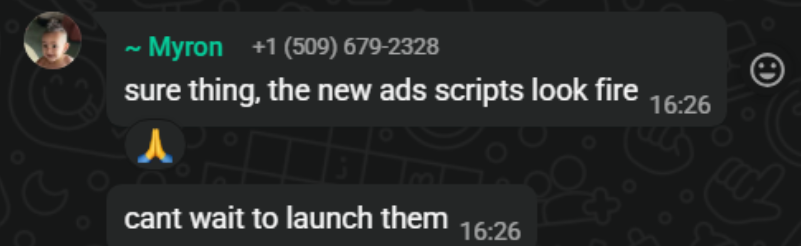 WhatsApp client feedback screenshot